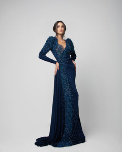Dark Blue Dress with Crystal Embroidery - SOLD OUT