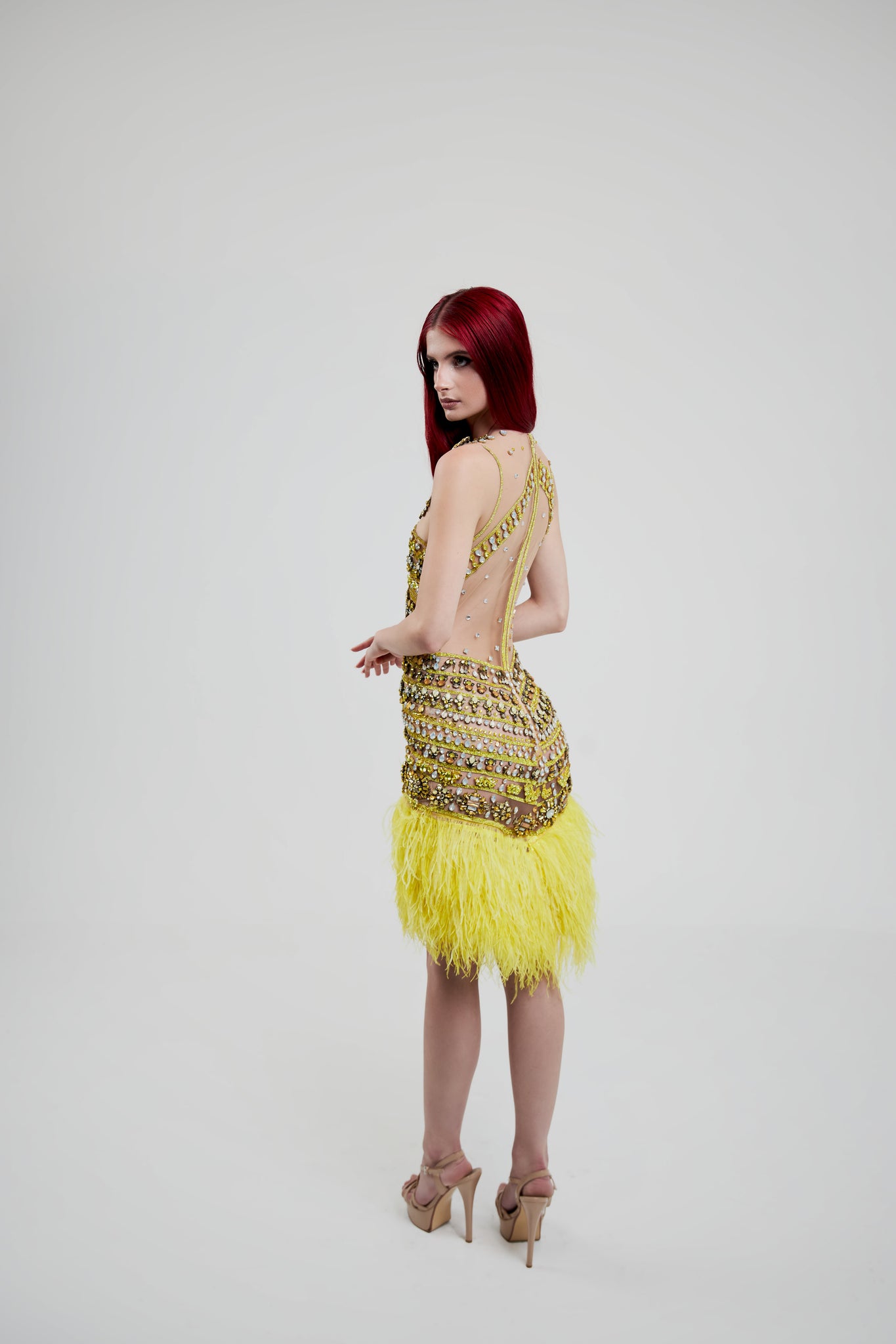 Yellow Feather & Crystal Dress