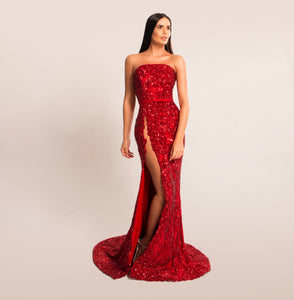 Strapless Dress Embroidered in Red