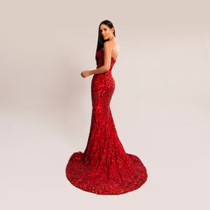 Strapless Dress Embroidered in Red
