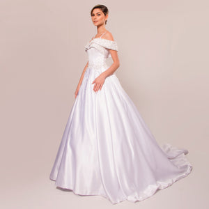 Wedding Dress with Pearl Embroider Sleeves